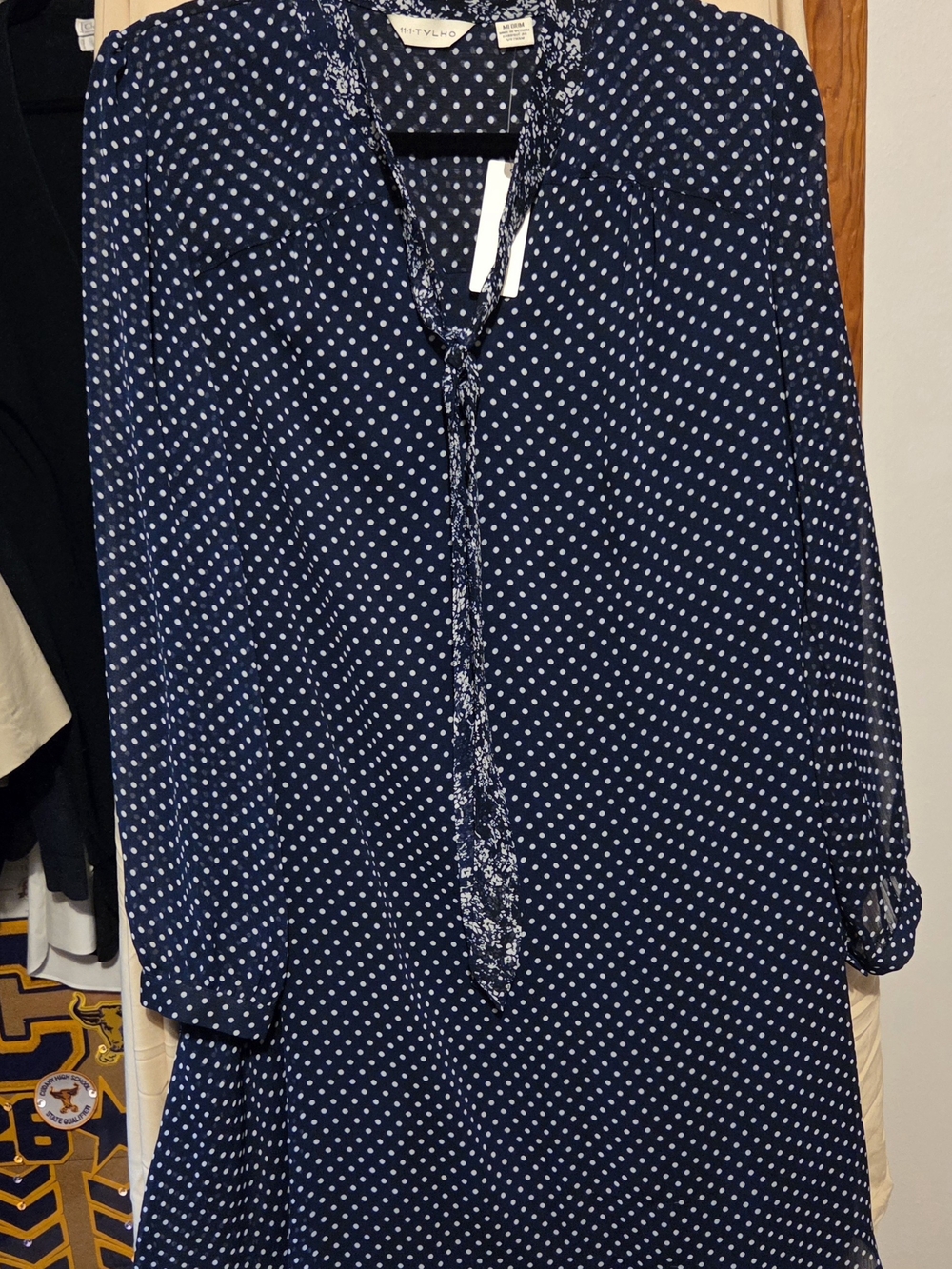 Anthropologie Navy and White Polka Dot Mini Dress